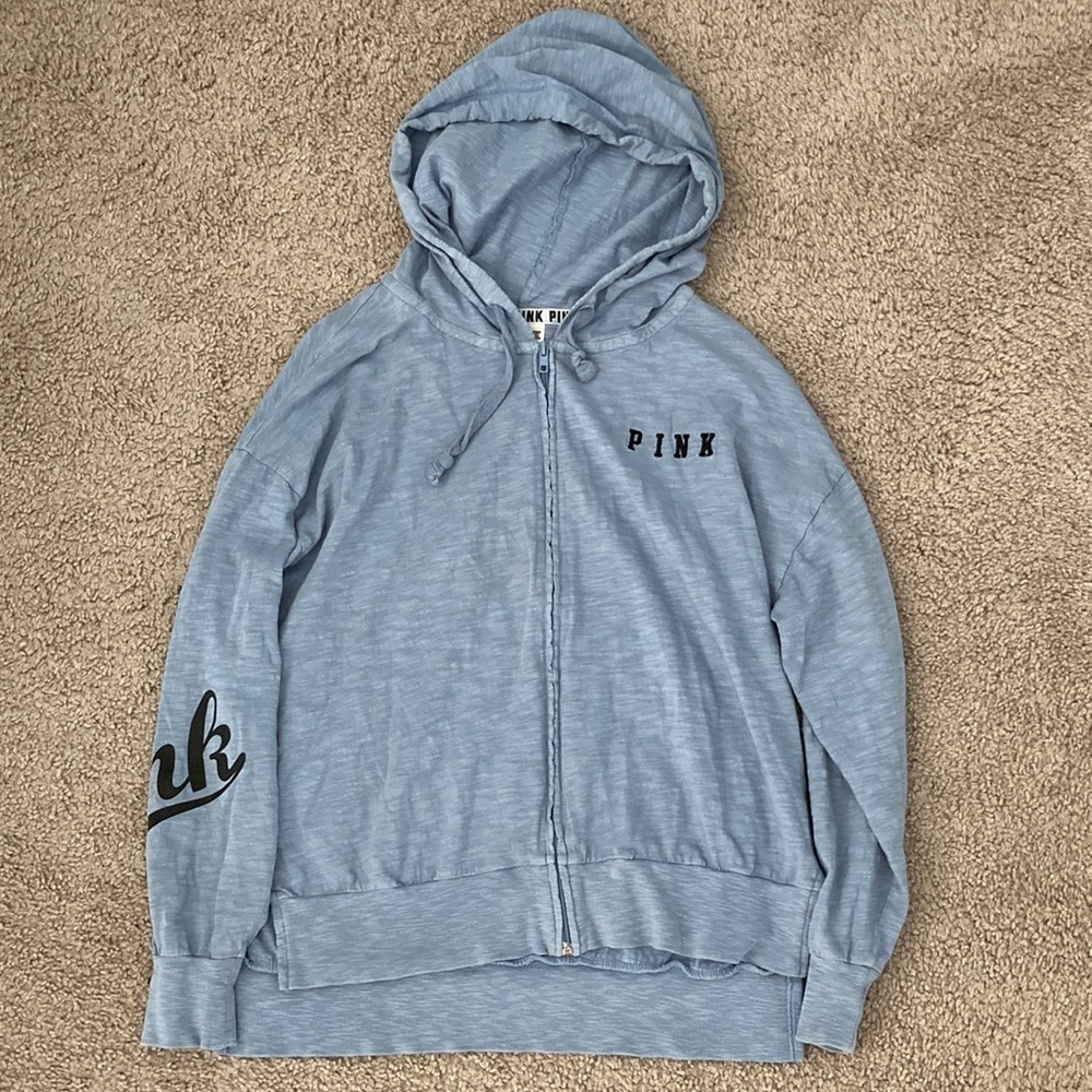 Pink Victoria’s Secret Zip Up Hooded Jacket Light Blue Size Women’s Small
